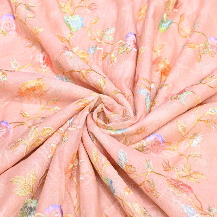 Mul Chanderi Thread Embroidery Fabric – Lightweight Elegant Designer Fabric- V2366C-01