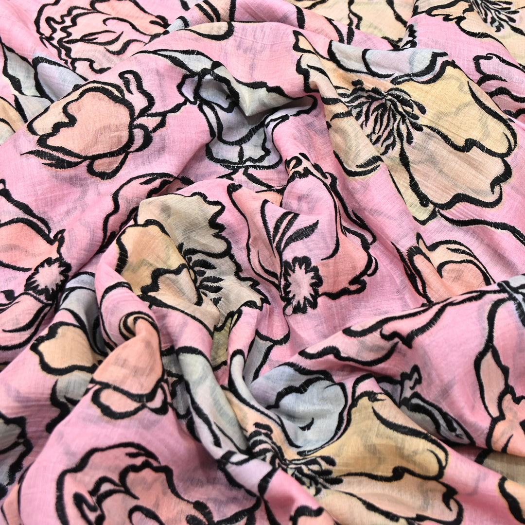 Mul Chanderi Position Print With Thread Embroidery Fabric – Designer Summer Fabric V2290C-1