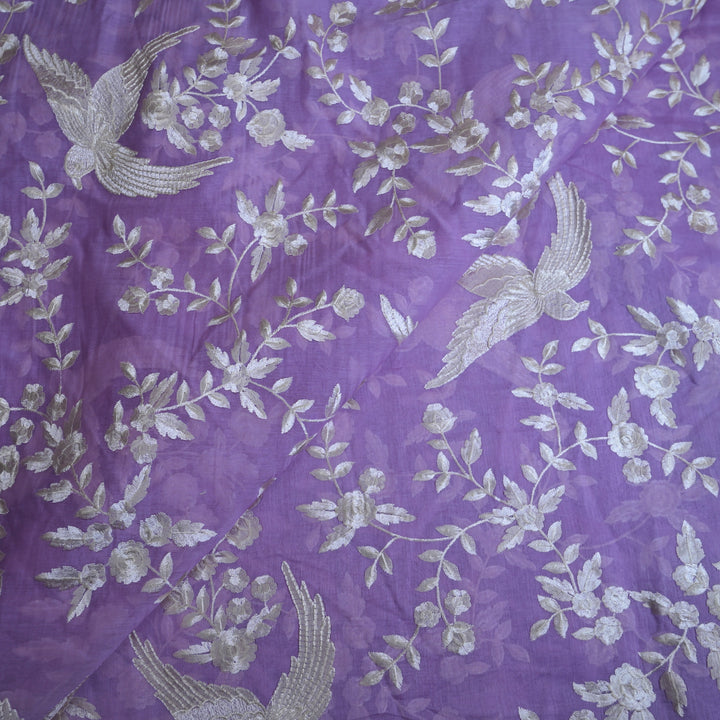 Lavender Purple with White Cotton Chanderi Thread Embroidery |  | CN-1036