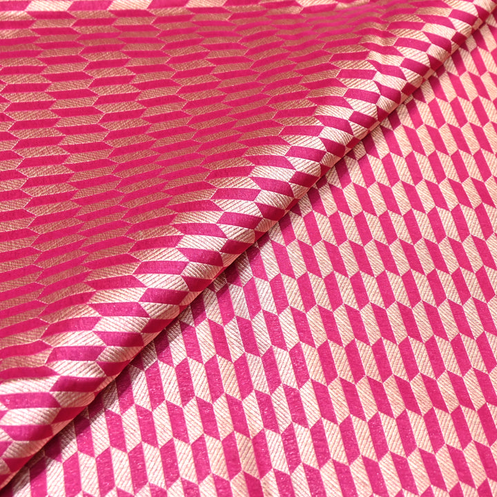 Pink Color Pure Silk Alfi Zari Brocade Fabric 44" – Luxury Traditional Designer Fabric ZTF001-6