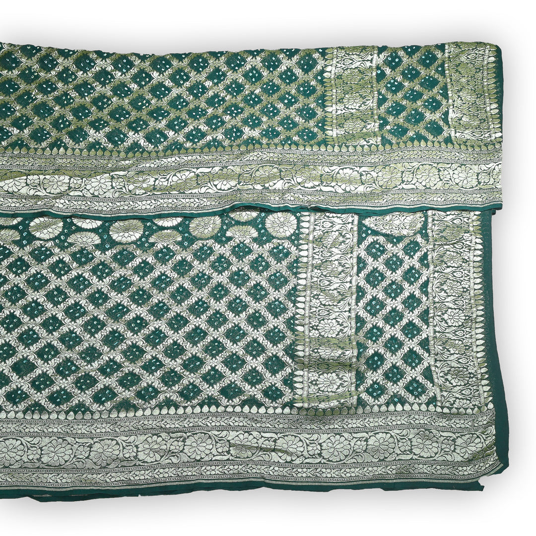Green Gharchola Bandhani Dupatta in Pure Georgette – Traditional Zari Woven Festive Dupatta