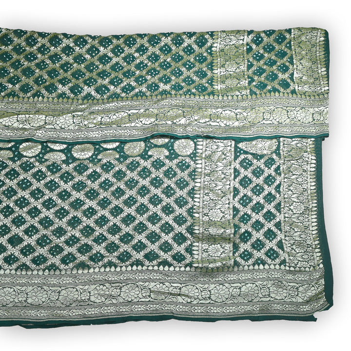 Green Gharchola Bandhani Dupatta in Pure Georgette – Traditional Zari Woven Festive Dupatta