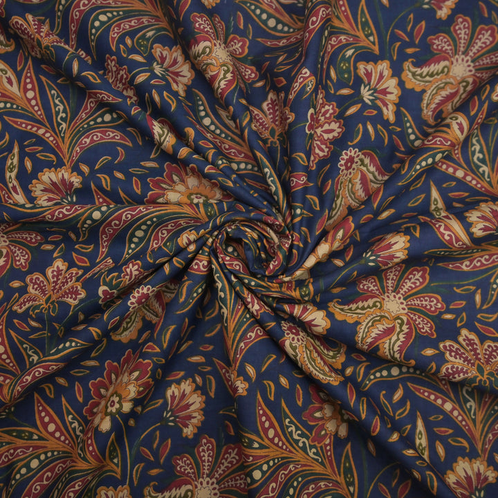 Blue Cotton Fabric in allover Floral Print
