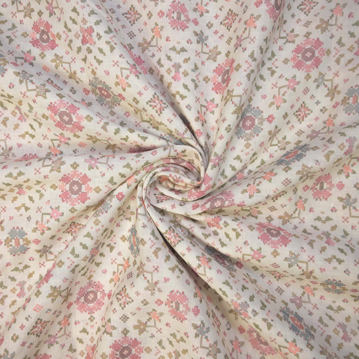 Abstract Floral Printed Pure Linen Fabric