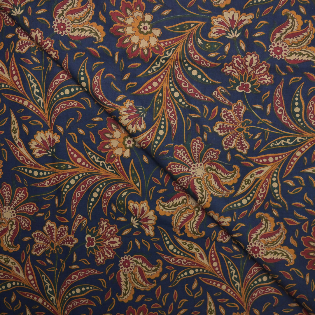 Blue Cotton Fabric in allover Floral Print