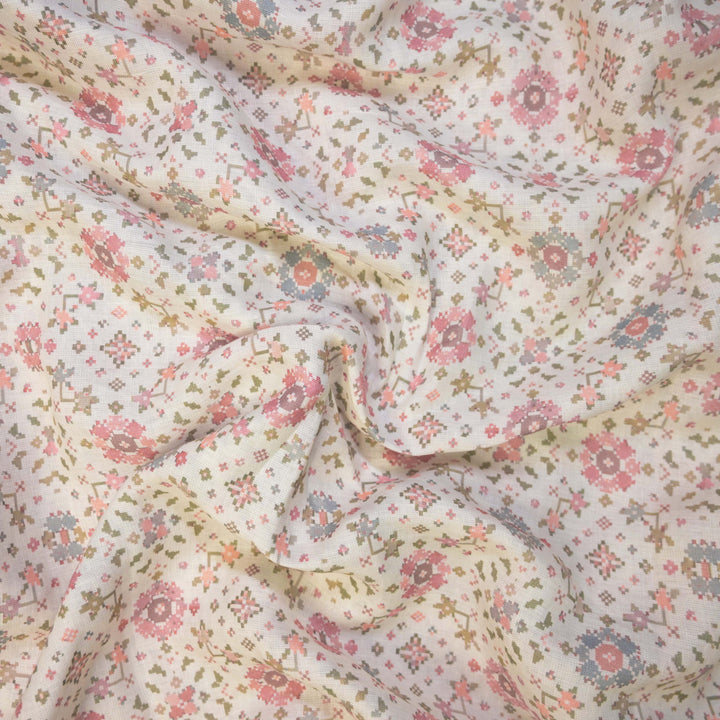 Abstract Floral Printed Pure Linen Fabric