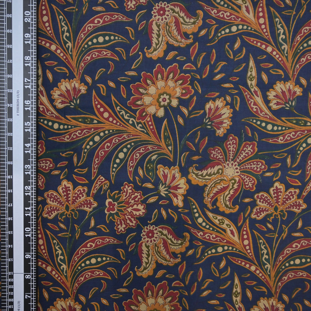 Blue Cotton Fabric in allover Floral Print