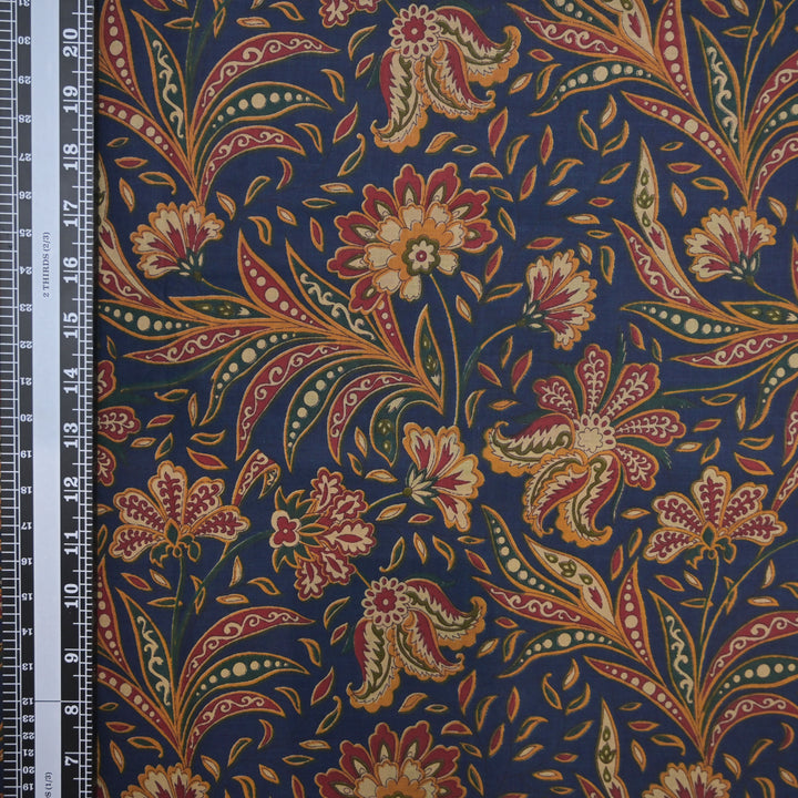 Blue Cotton Fabric in allover Floral Print