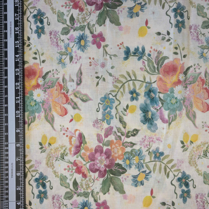 Spring Floral Printed Pure Linen Fabric