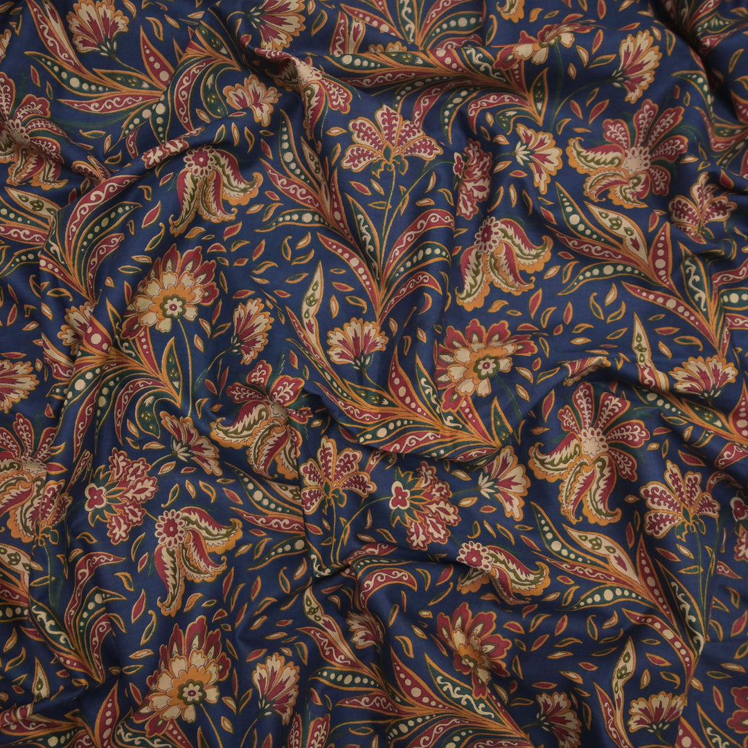 Blue Cotton Fabric in allover Floral Print