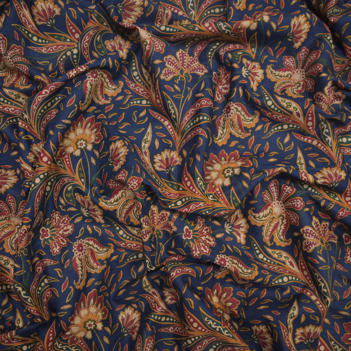 Blue Cotton Fabric in allover Floral Print