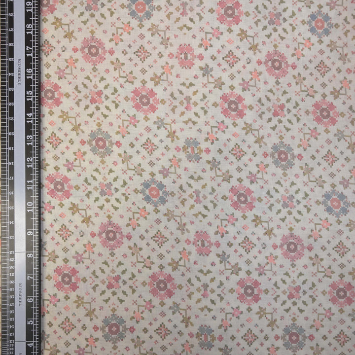 Abstract Floral Printed Pure Linen Fabric