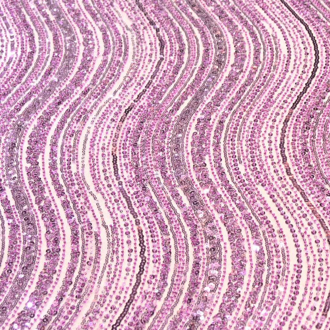 Reddish Magenta Color Luxury Imported Heavy Cut Dana & Sequins Embroidered Net Designer Fabric ED1533-1B