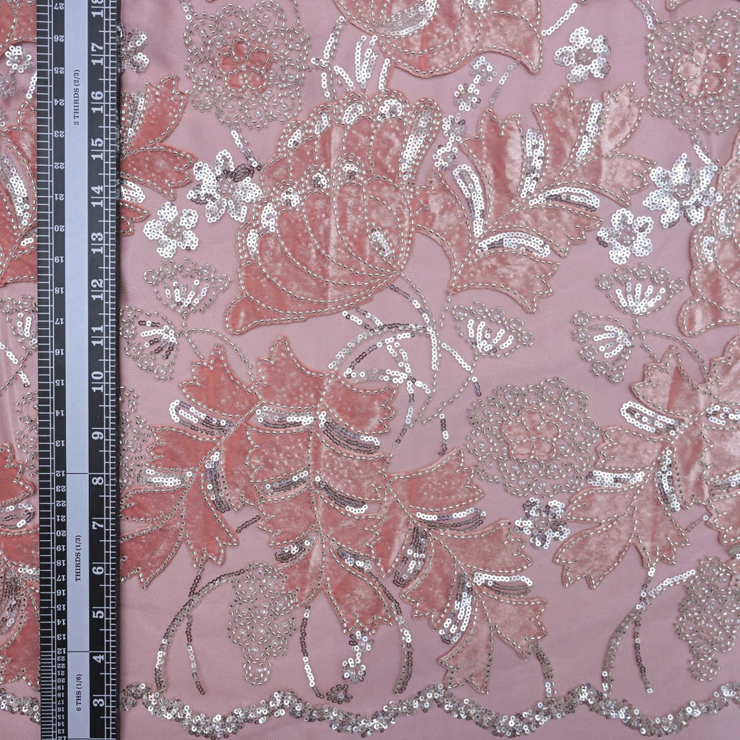 Imported Net Cutdana Sequins With Velvet Patchwork Embroidery Fabrics-24T75P