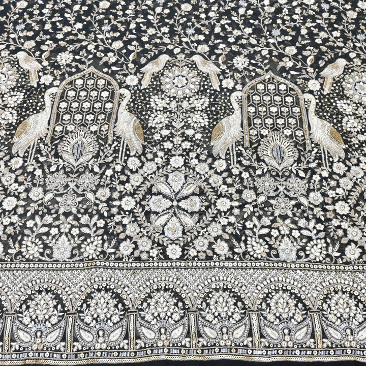 Dyed Viscose Georgette Zari Sequins Embroidery Fabrics