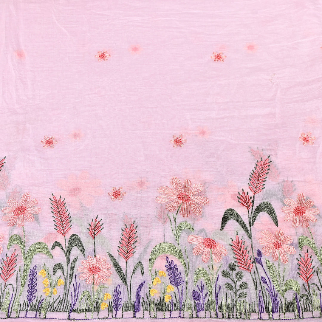 Mul Chanderi Floral Thread Embroidery Fabric – Soft Breathable Designer Fabric- V1659C-2