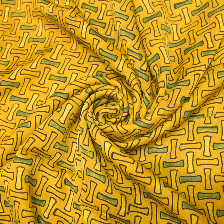 Yellow Modal Satin Fabric in Abstract Digital Print