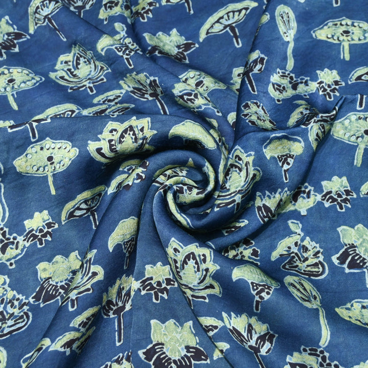 Deep Indigo  Modal Satin Fabric in Digital Print.