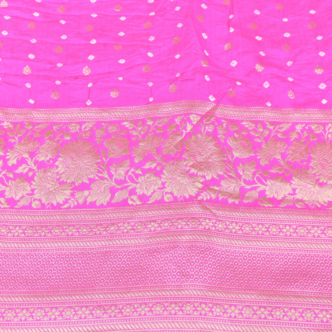 Exclusive Heavy Zari Botti Work And Premium Border Hand Work On Pure Silk Bandhani Fabric