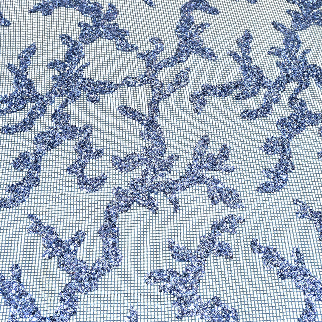 Dusky Blue Color Imported Net Base Cut Dana Sequence Work Embroidery Fabric