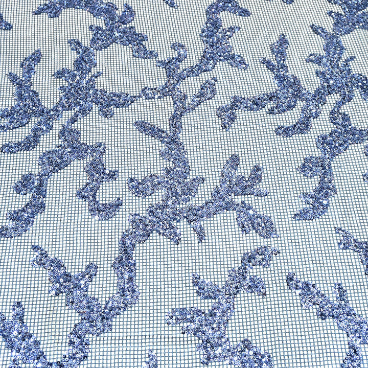 Dusky Blue Color Imported Net Base Cut Dana Sequence Work Embroidery Fabric