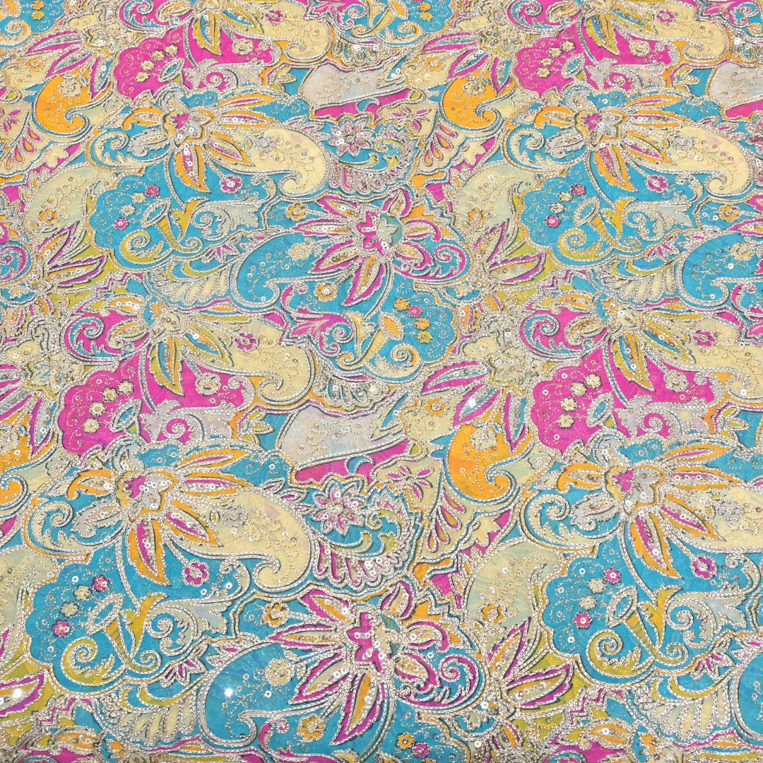 Viscose Georgette  Position Prints, Zari Sequin Embroidery Fabrics