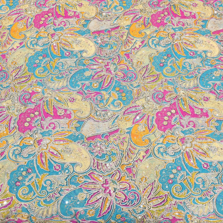 Viscose Georgette  Position Prints, Zari Sequin Embroidery Fabrics