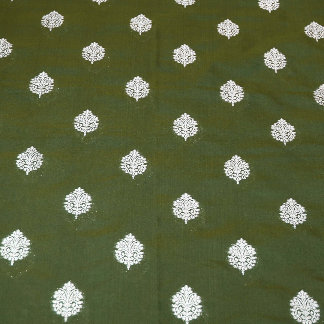 Mehndi Green Color Katan Silk Zari Buti Brocade Fabric