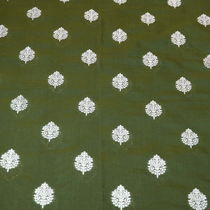 Mehndi Green Color Katan Silk Zari Buti Brocade Fabric
