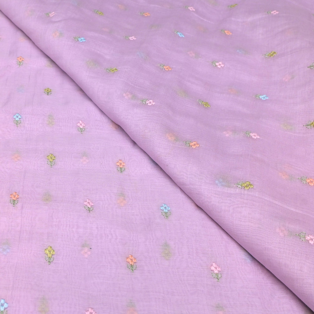 Cotton Chanderi Multi Thread Buti Embroidery Fabric