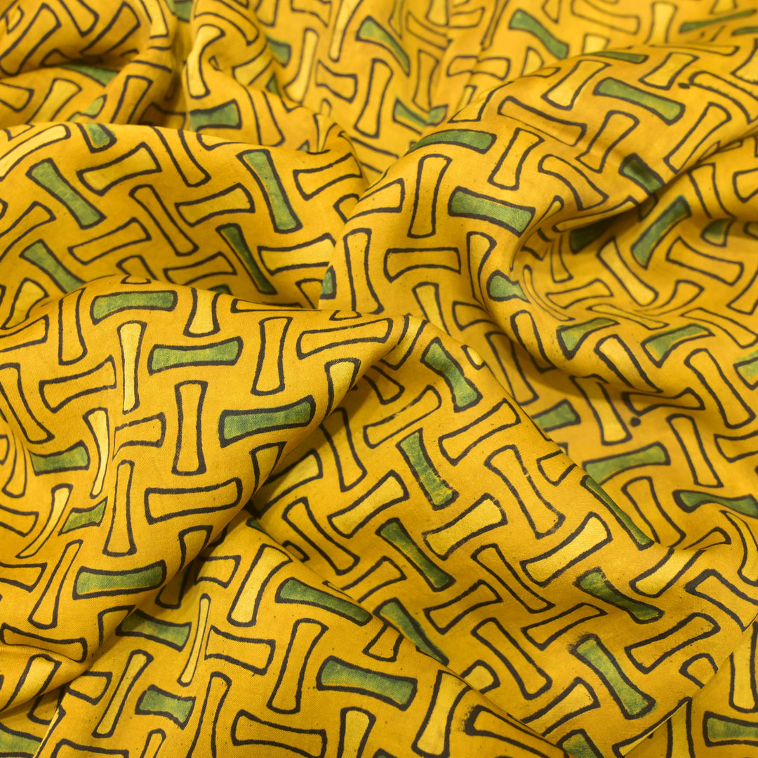 Yellow Modal Satin Fabric in Abstract Digital Print