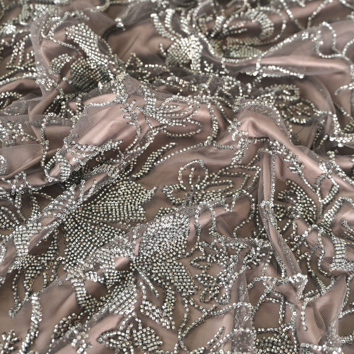 Grey Imported Net Fabric with allover Sequins & Cutdana Embroidery