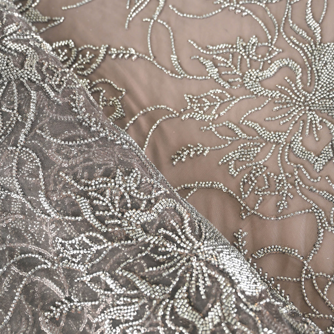Grey Imported Net Fabric with allover Sequins & Cutdana Embroidery