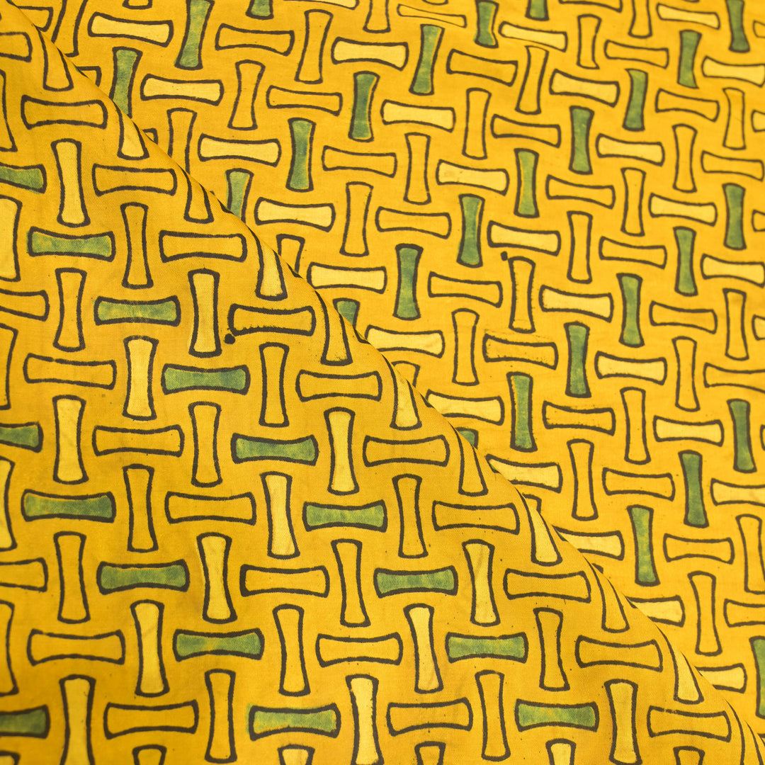 Yellow Modal Satin Fabric in Abstract Digital Print