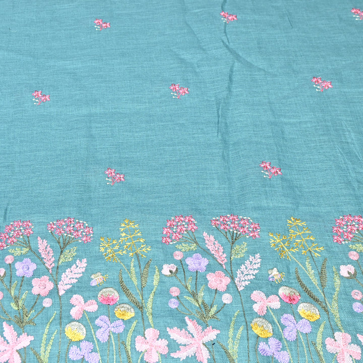 Floral Linen Thread Embroidered Designer Fabric - TF40161-3