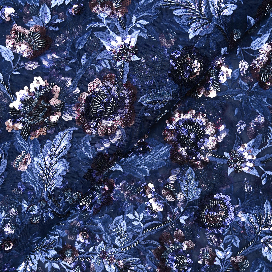Navy Blue Net Imported Embroidery Fabric.| 24T950
