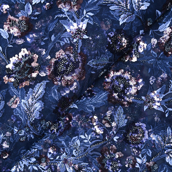 Navy Blue Net Imported Embroidery Fabric.| 24T950