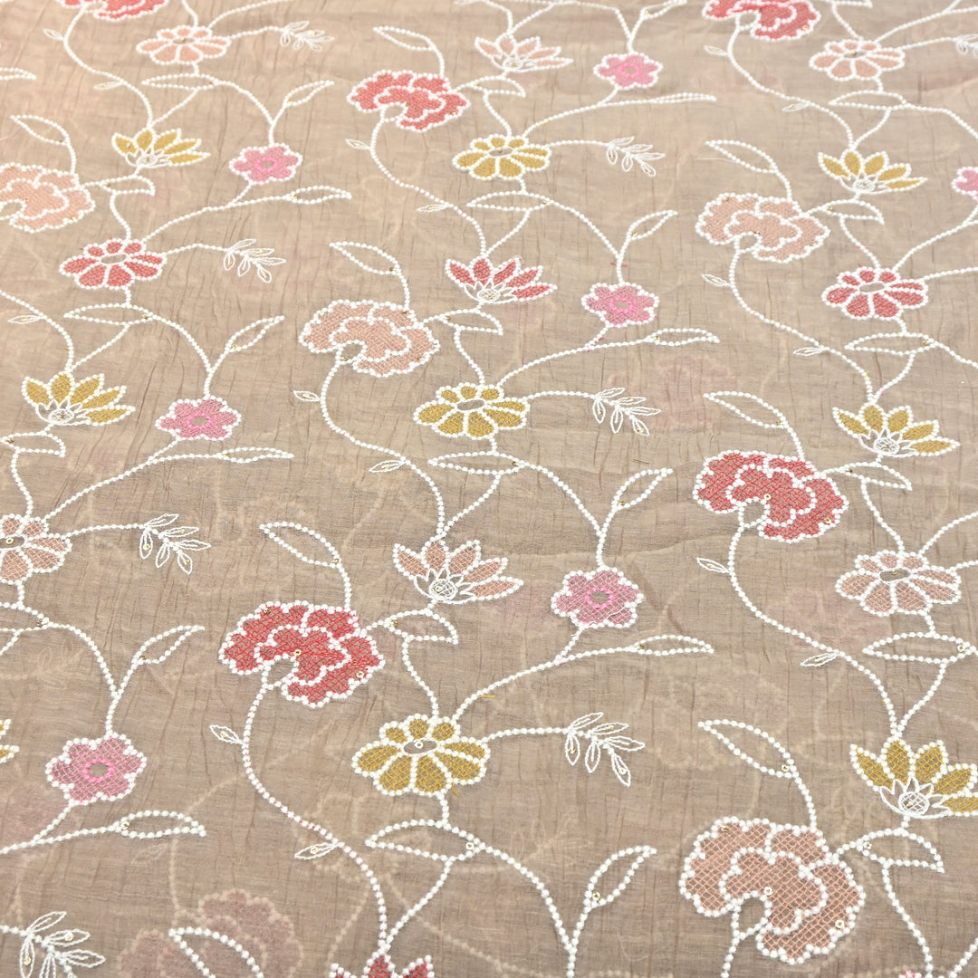 Mul Chanderi Floral Embroidery Fabric  – Lightweight Designer Summer Fabric GT0031-03