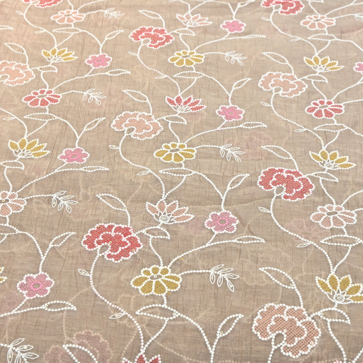 Mul Chanderi Floral Embroidery Fabric  – Lightweight Designer Summer Fabric GT0031-03