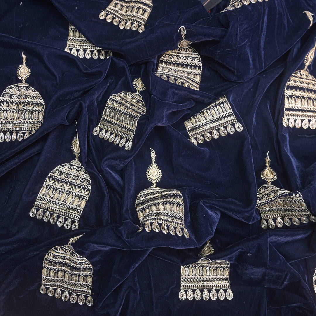Blue Embroidery Zari Work velvet fabric |  947-266B