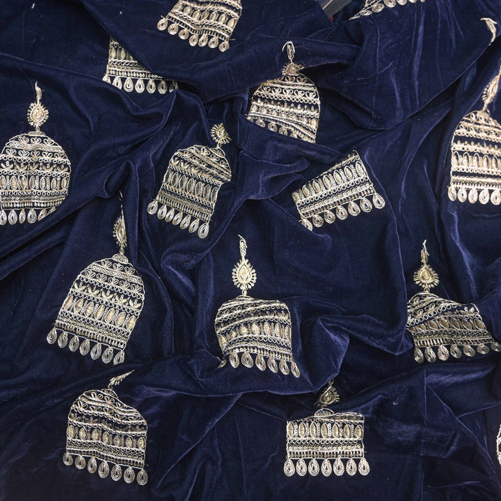 Blue Embroidery Zari Work velvet fabric |  947-266B
