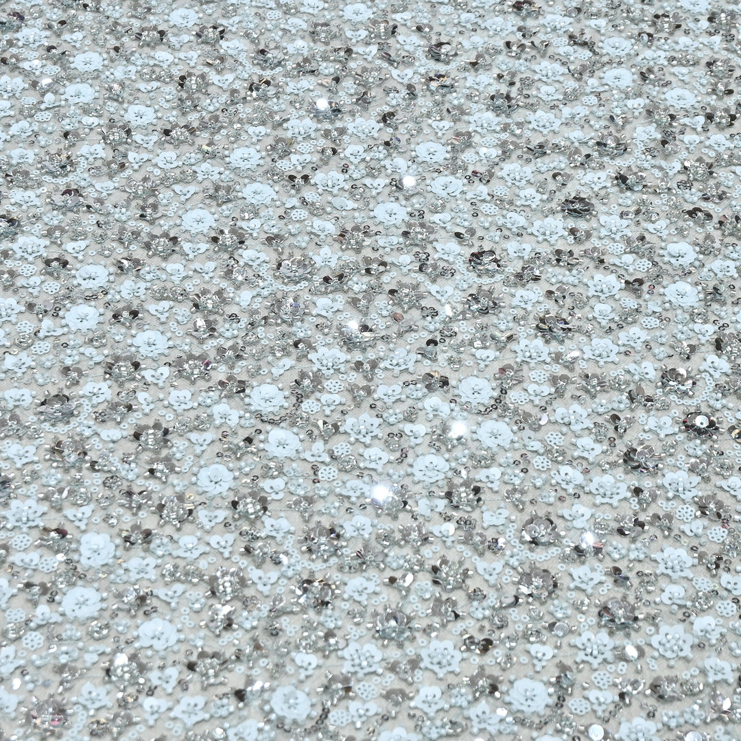 Aqua Blue Color Luxury Imported Net Fabric featuring Heavy Cut Dana &amp; Sequins Embroidery ED1533-03