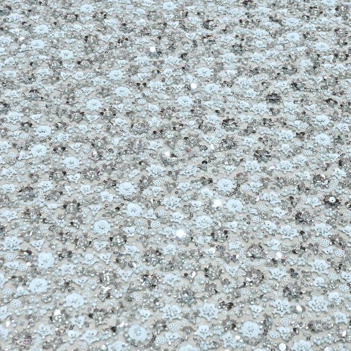 Aqua Blue Color Luxury Imported Net Fabric featuring Heavy Cut Dana &amp; Sequins Embroidery ED1533-03