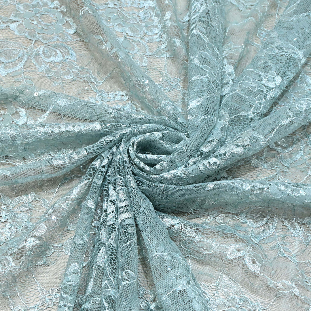 Aqua Blue Cord Lace Fabric