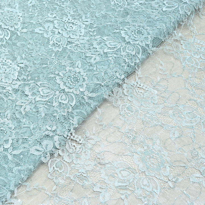 Aqua Blue Cord Lace Fabric