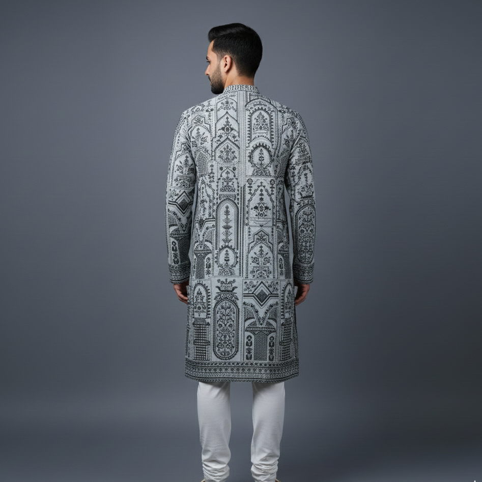 Grey All Over Embroidery Georgette Kurta Set