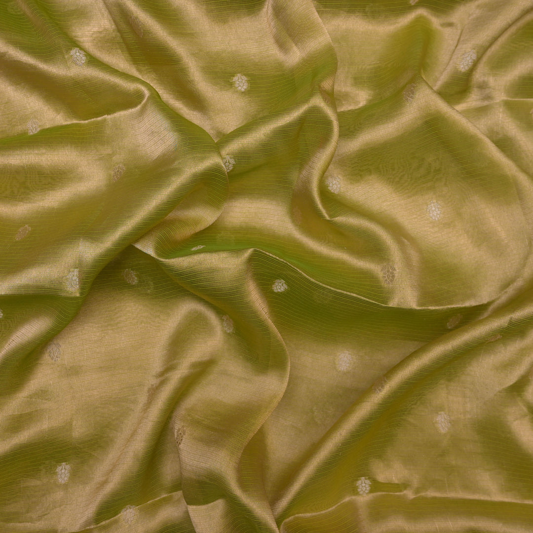 Green Brocade Tissue Fabric with Threadwork Embroidery