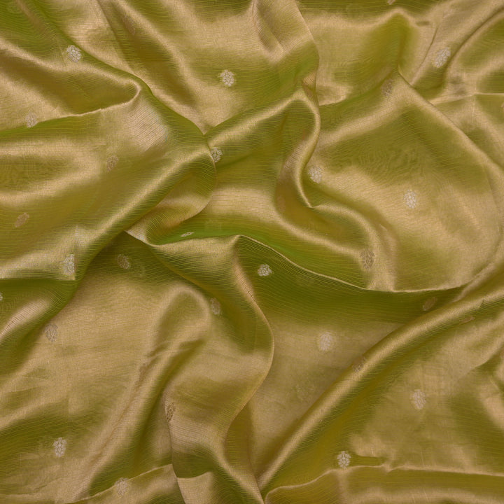 Green Brocade Tissue Fabric with Threadwork Embroidery