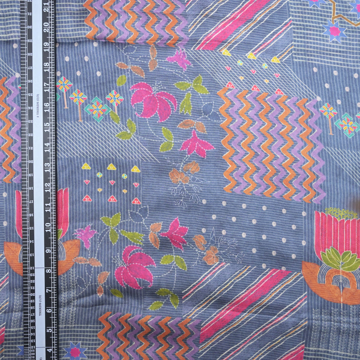 Midnight Blue Modal Satin Fabric in Digital Print