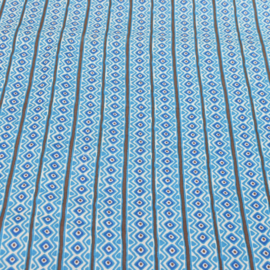 Blue Cotton Linen Print